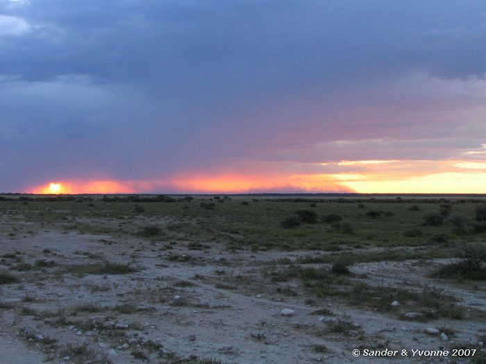 Regenbui in de verte in Etosha NP