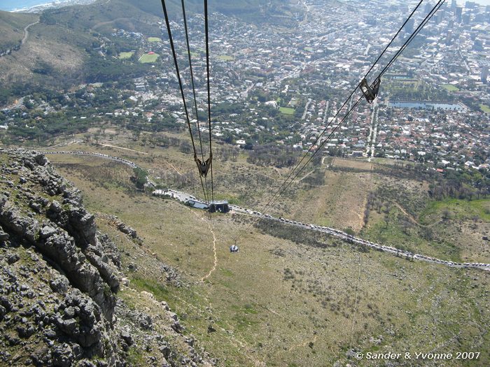 De kabelbaan naar beneden vanaf de Tafelberg