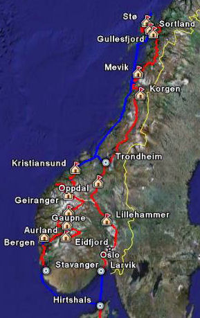 Kaart met reisroute